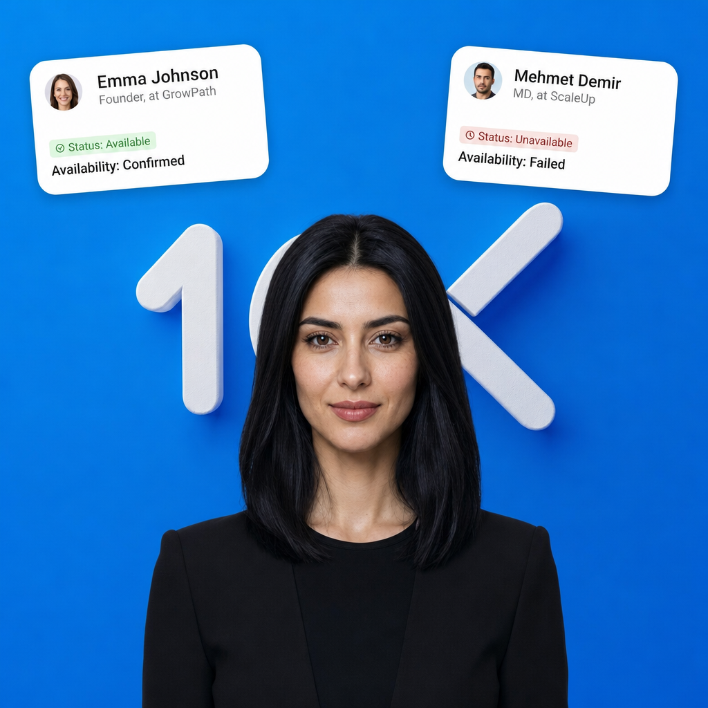Blue, 10x Dijital's AI WhatsApp assistant, shown with live contact availability cards representing automated lead qualification